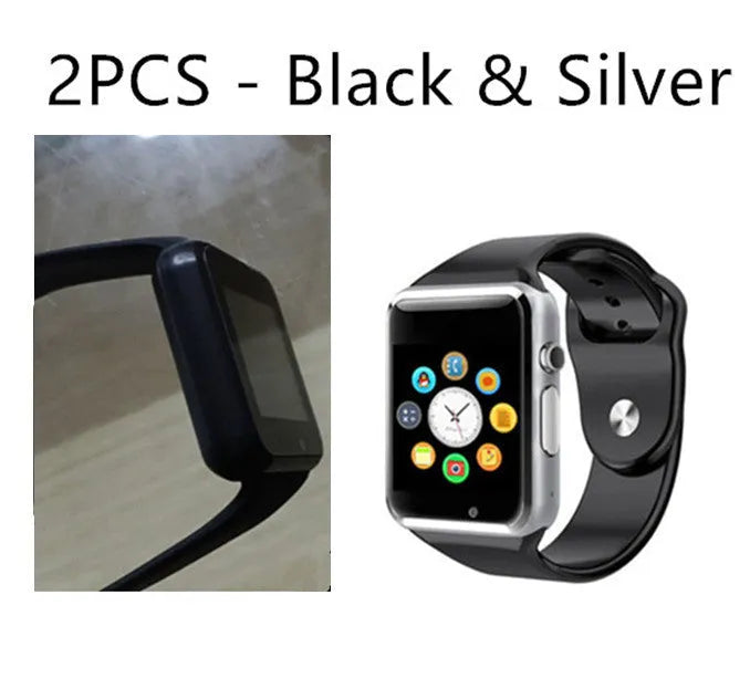 A1 Smart Watch for Android with phone call functionality, GSM SIM support, and camera in multiple colour options