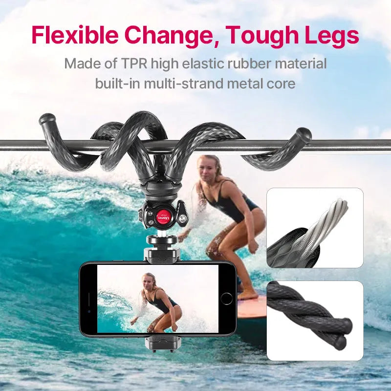 Black octopus-style mobile phone tripod set with aluminium legs and phone clip extended to 360mm