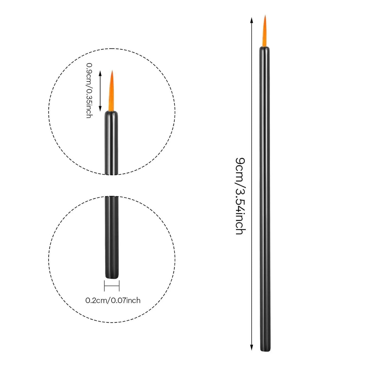 Pack of one hundred black disposable eyeliner brushes with fine pointed tips and protective plastic sleeves.