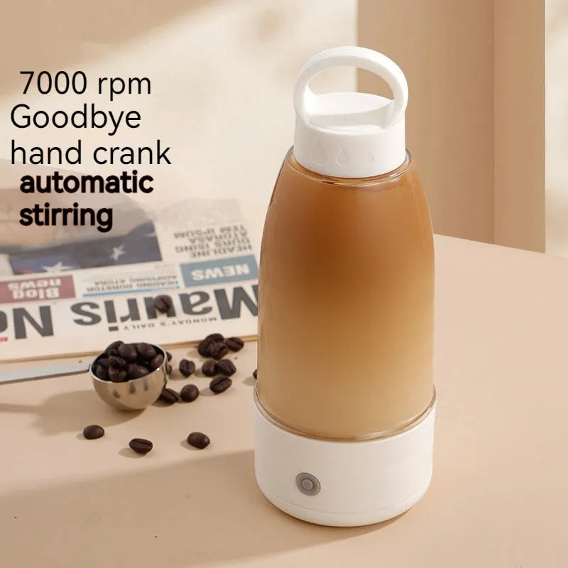 Automatic electric shaker bottle in green, pink, or white with USB charging and handle