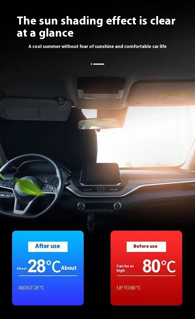 Aluminium foil car sunshade for heat insulation and UV protection in titanium silver colour