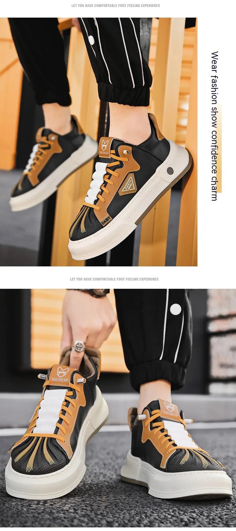 Men's beige casual sneakers with elastic band fastening and microfiber upper