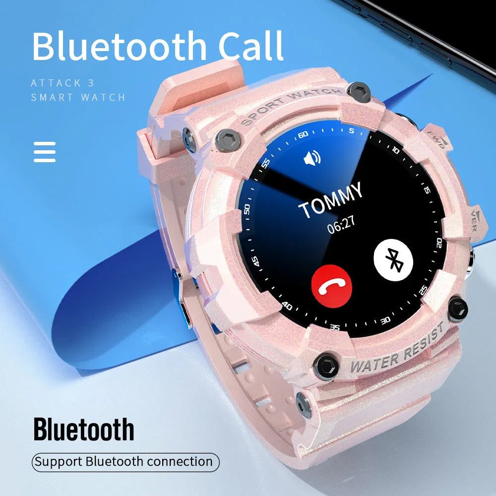 ATTACK 3 black smart sports watch with round screen on a wrist showing heart rate data