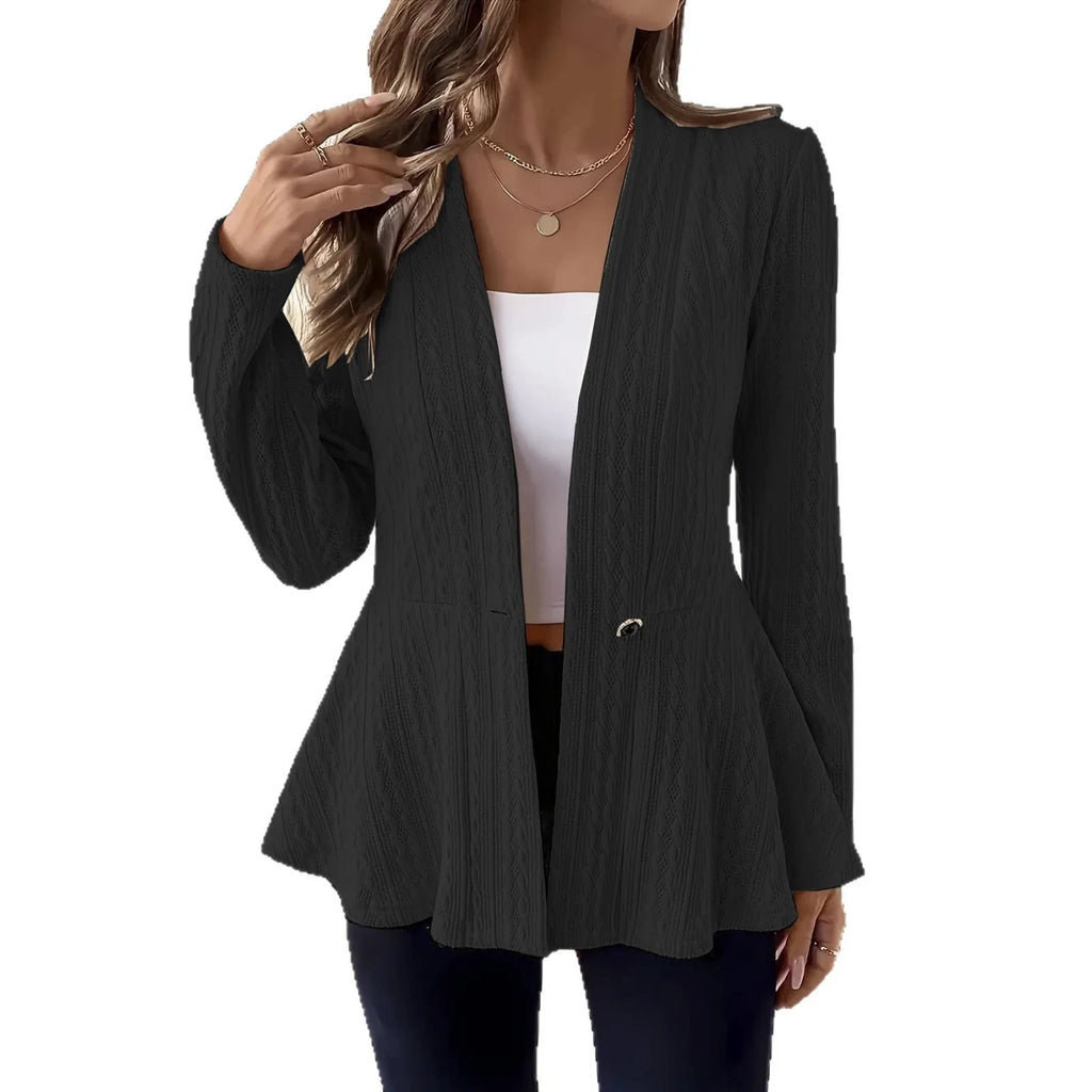 Women's tight-fitting apricot knitted cardigan with one button and Jacquard pattern texture