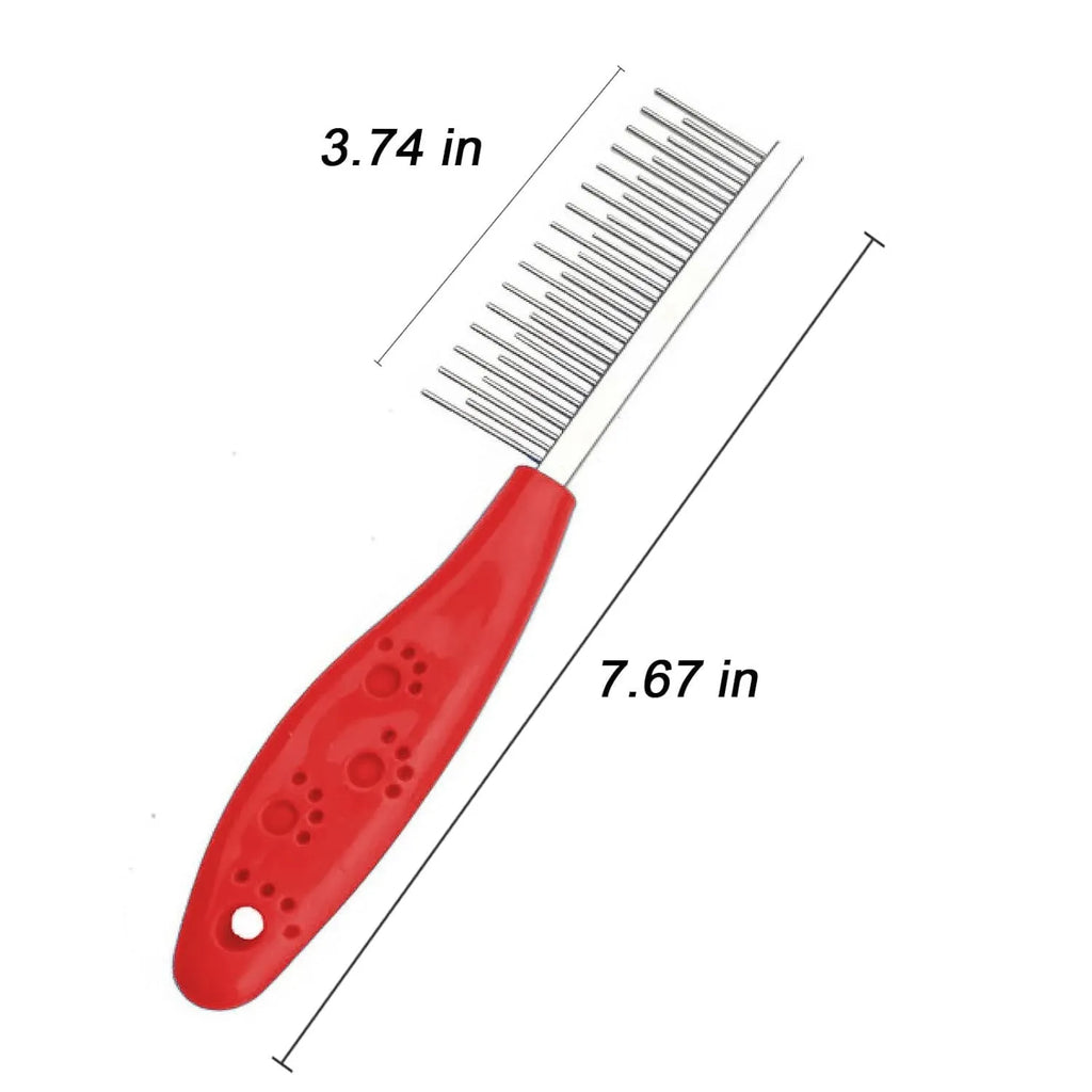 Red pet comb with stainless steel teeth for dematting dog cat long hair knots