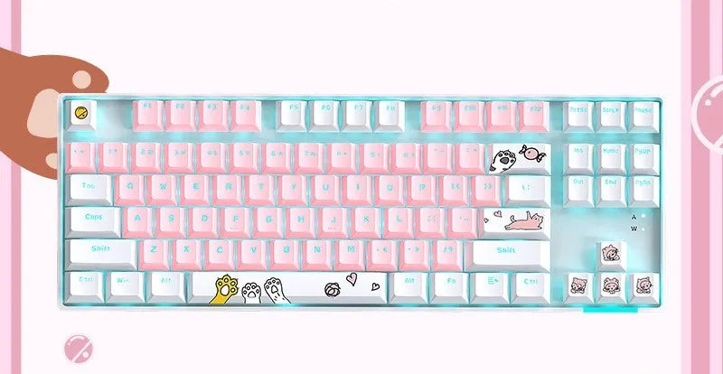 87 key green axis mechanical keyboard with metal panel, RGB light effect and two-colour key caps