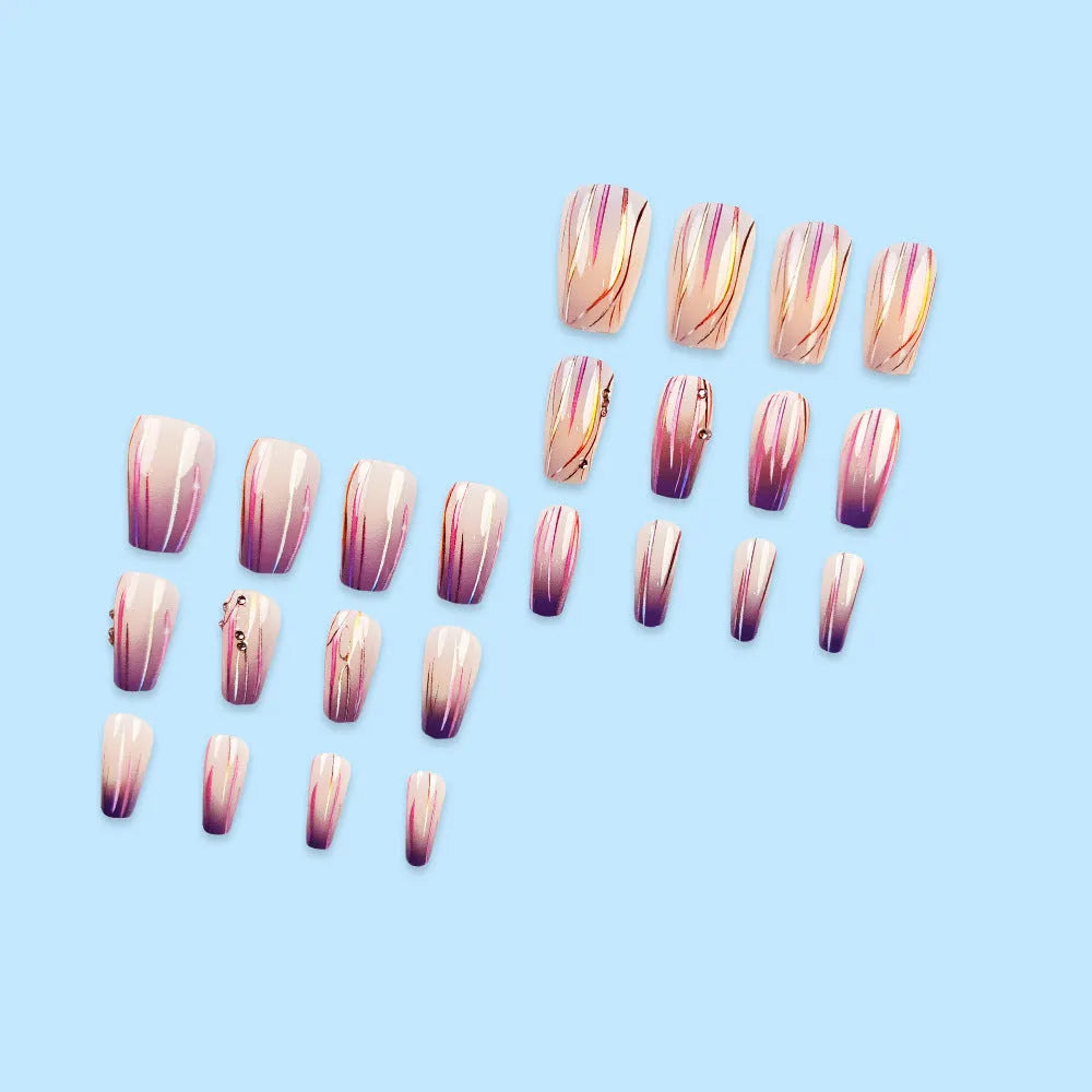 Magic purple line streamer gradient nail stickers with starry sky pattern and included jelly glue