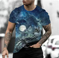 Retro 3D animal print design on a men's short-sleeved polyester t-shirt, shown in multiple colour options.