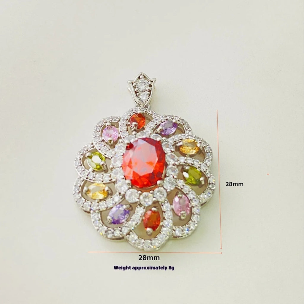 Women's colourful zircon flower pendant necklace in gold, champagne gold, or platinum colour finishes