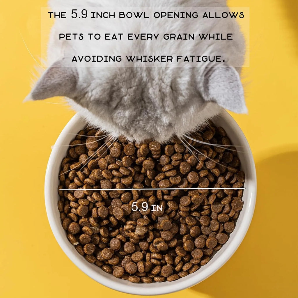 Raised ceramic pet bowl with animal design for cats and small dogs