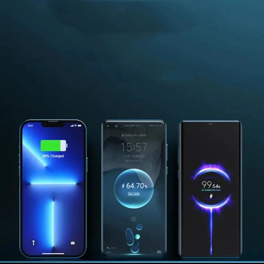 Transparent industrial power bank 10000mAh showing cylindrical aluminum battery cells inside clear plastic case with yellow and black color options