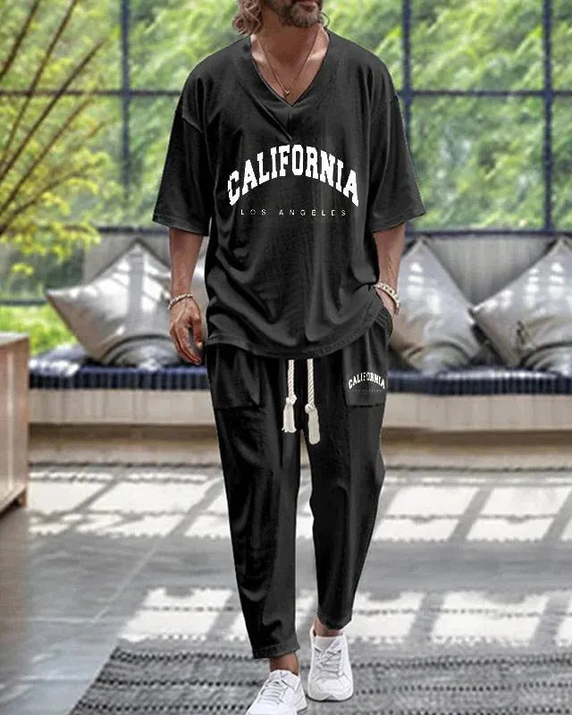 Men's cropped sleeves V-neck polyester suit in multiple colour options