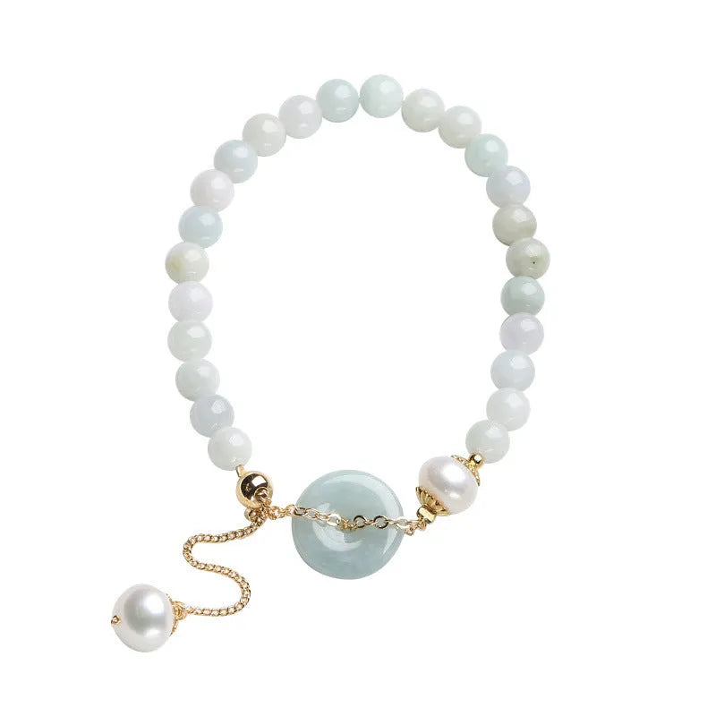Natural jade emerald peace buckle pearl bracelet for women with round pendant
