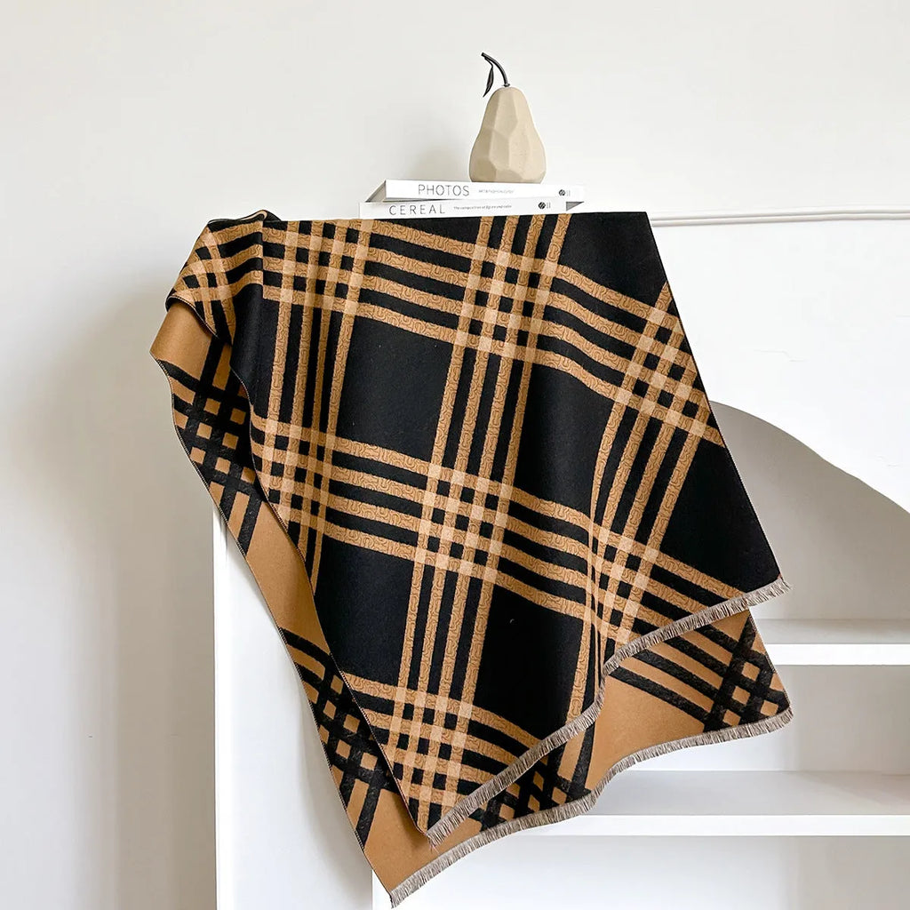 Brown cashmere-like scarf with tassel ends measuring 185cm long by 65cm wide