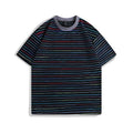 Loose fit striped couple t-shirt in apricot colour with short sleeves and round neck collar