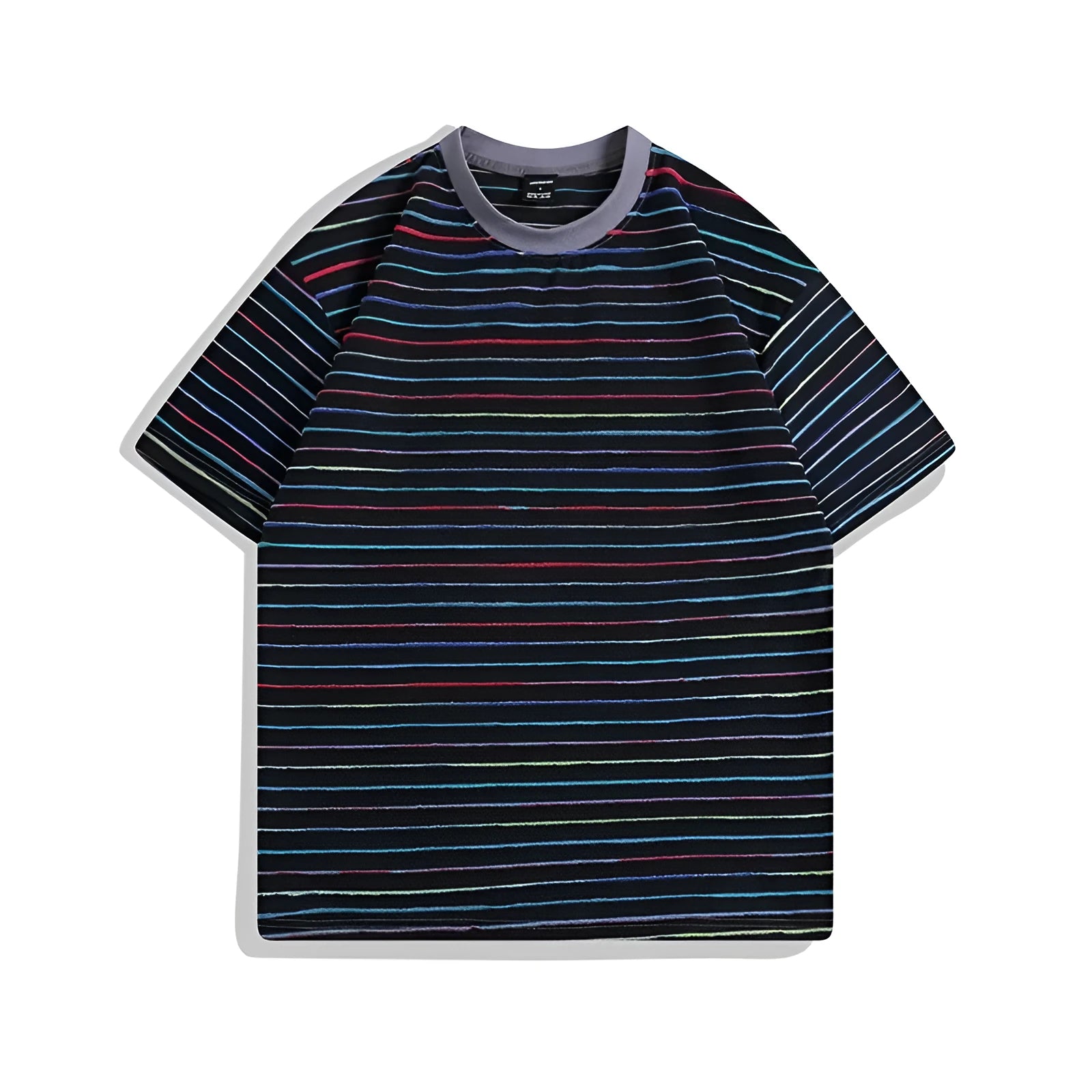 Loose fit striped couple t-shirt in apricot colour with short sleeves and round neck collar