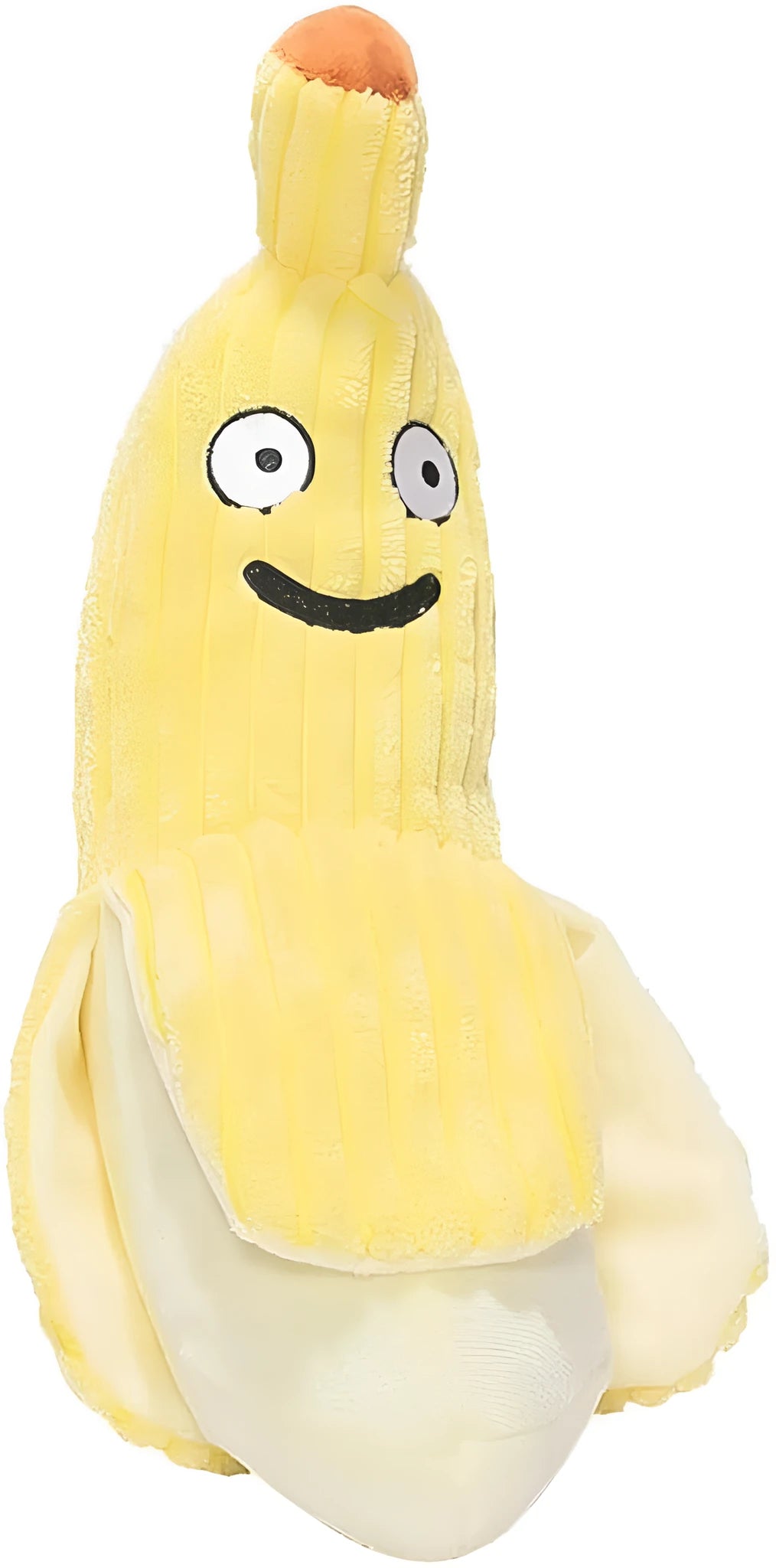 Yellow banana cat crinkle toy with plush fabric and velvet texture strip