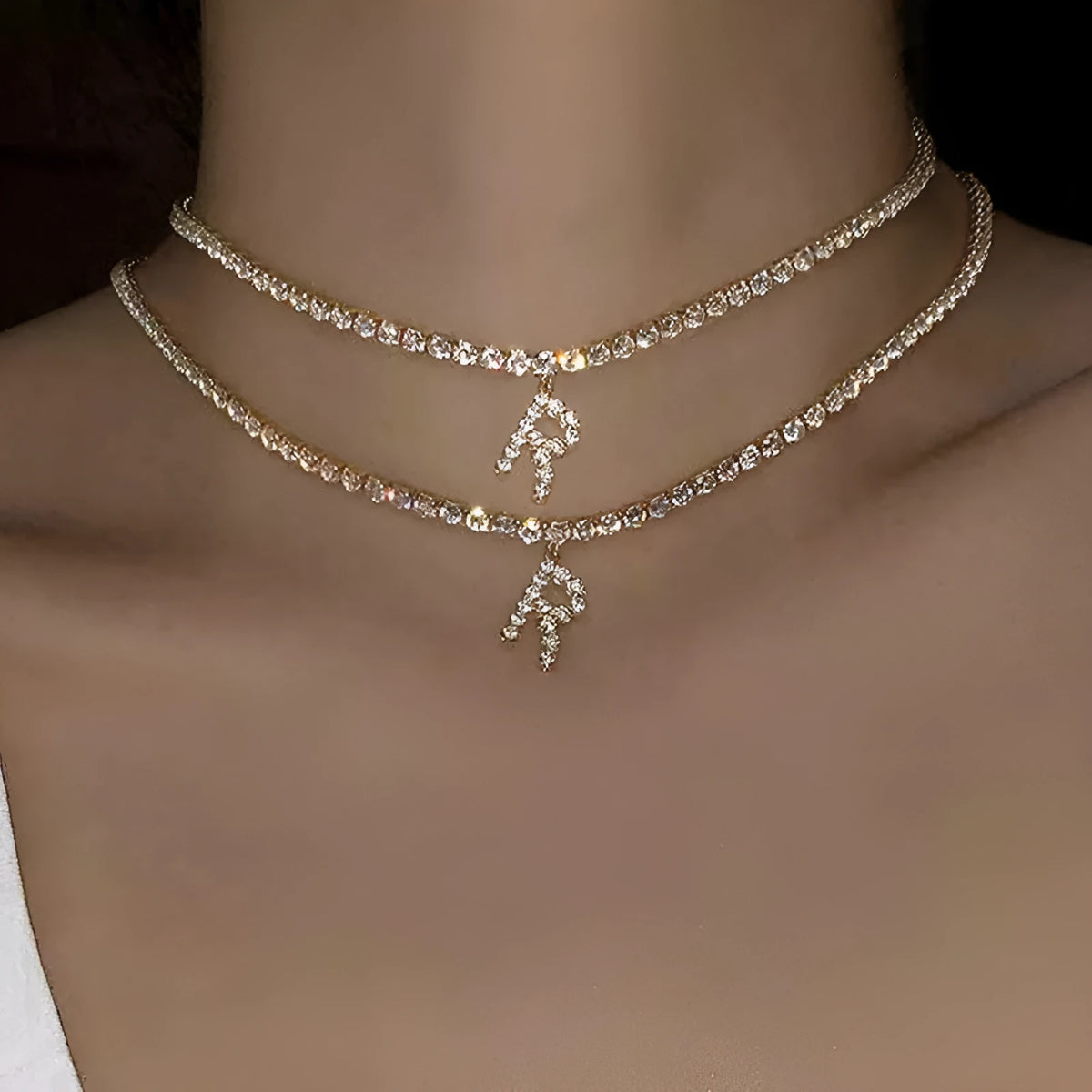 A-Z rhinestone letter necklace with alloy claw chain in gold or silver colour options