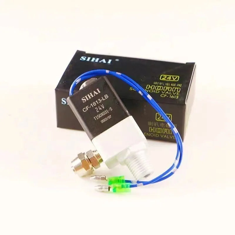 Black dual trumpet car air horn kit with compressor for 12V and 24V vehicles