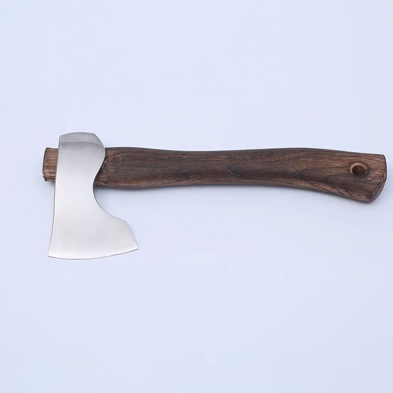 Camping axe with wooden handle and high carbon steel head for outdoor wood processing