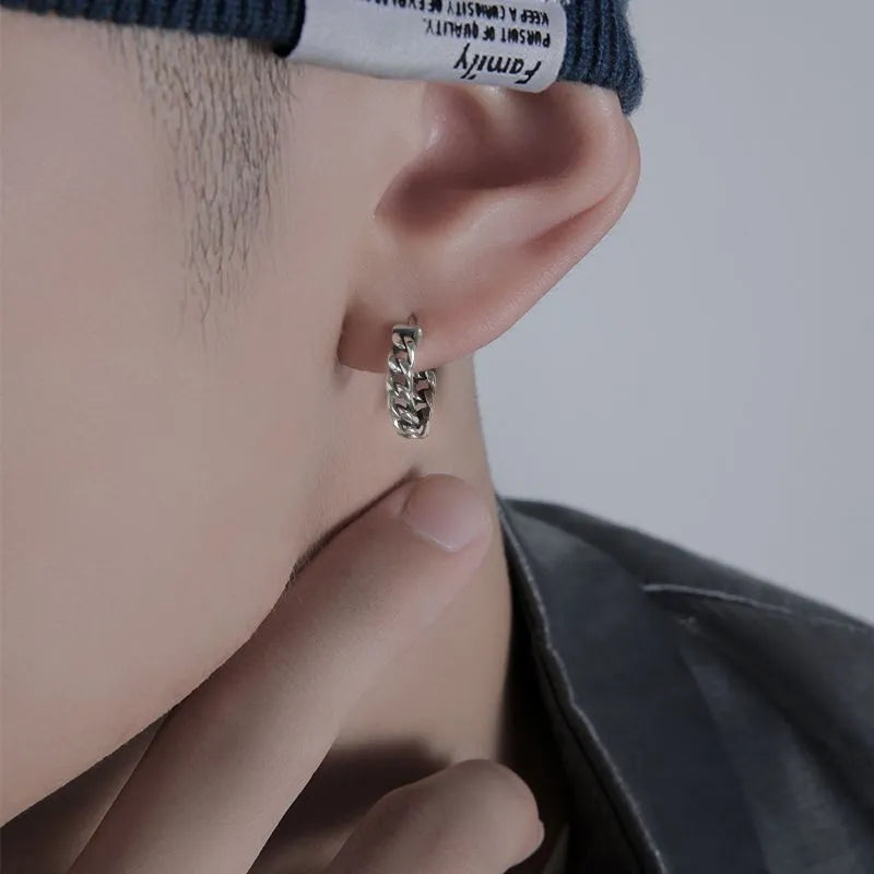 Men's geometric copper hip hop stud earrings in 10mm and 14mm sizes on a plain background.