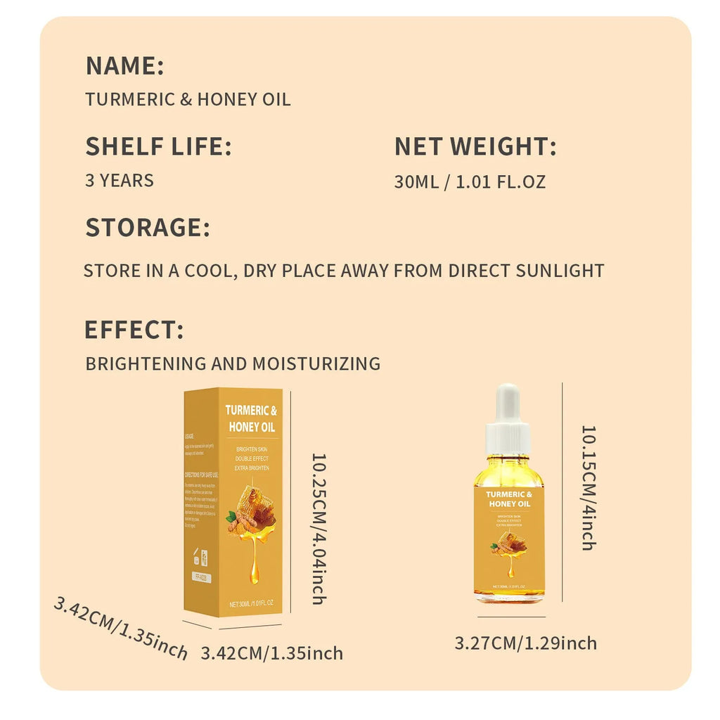 30ml bottle of Turmeric Honey Essential Oil with neutral packaging and dispenser