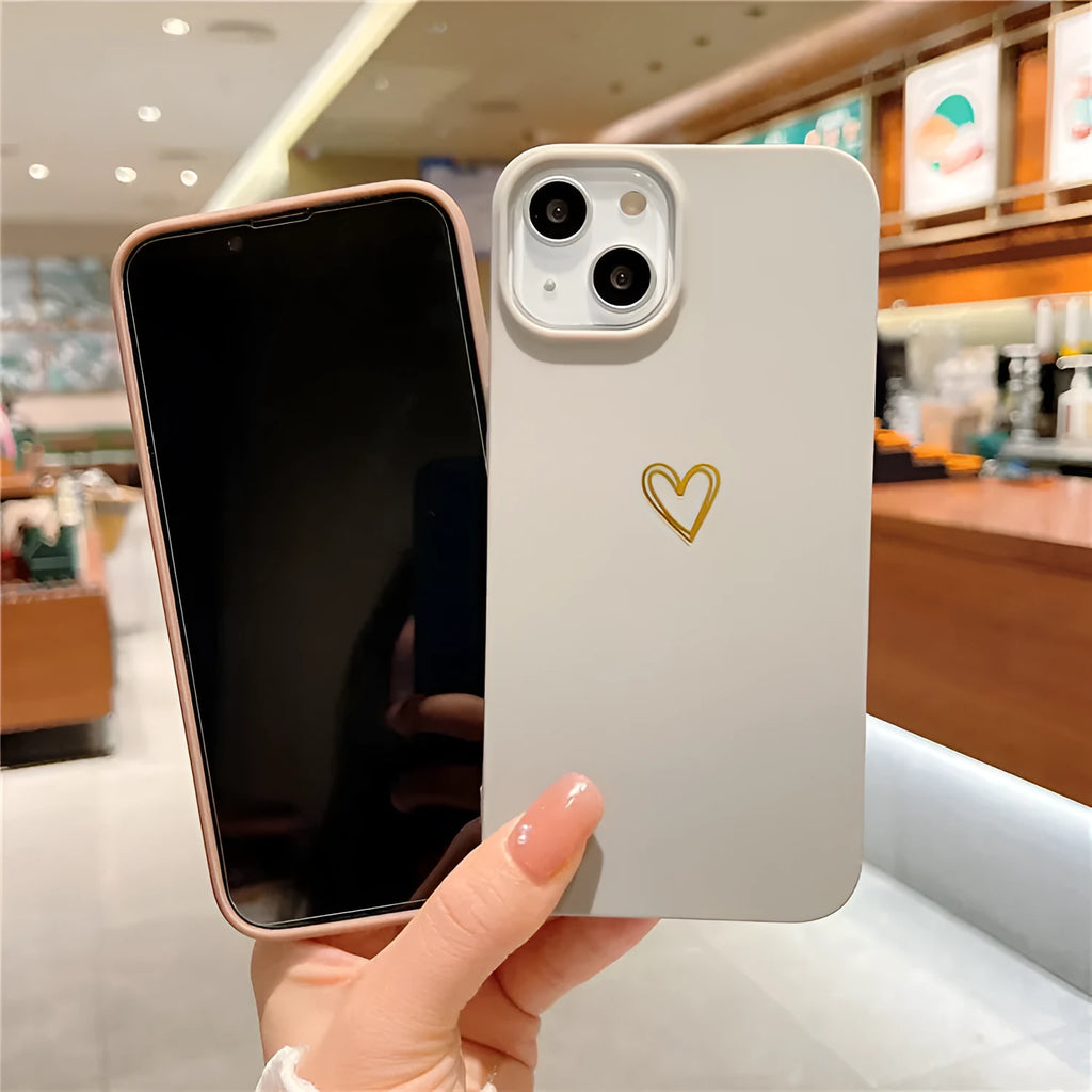 Brown silicone iPhone case with hot stamping love design and TPU textured non-slip surface