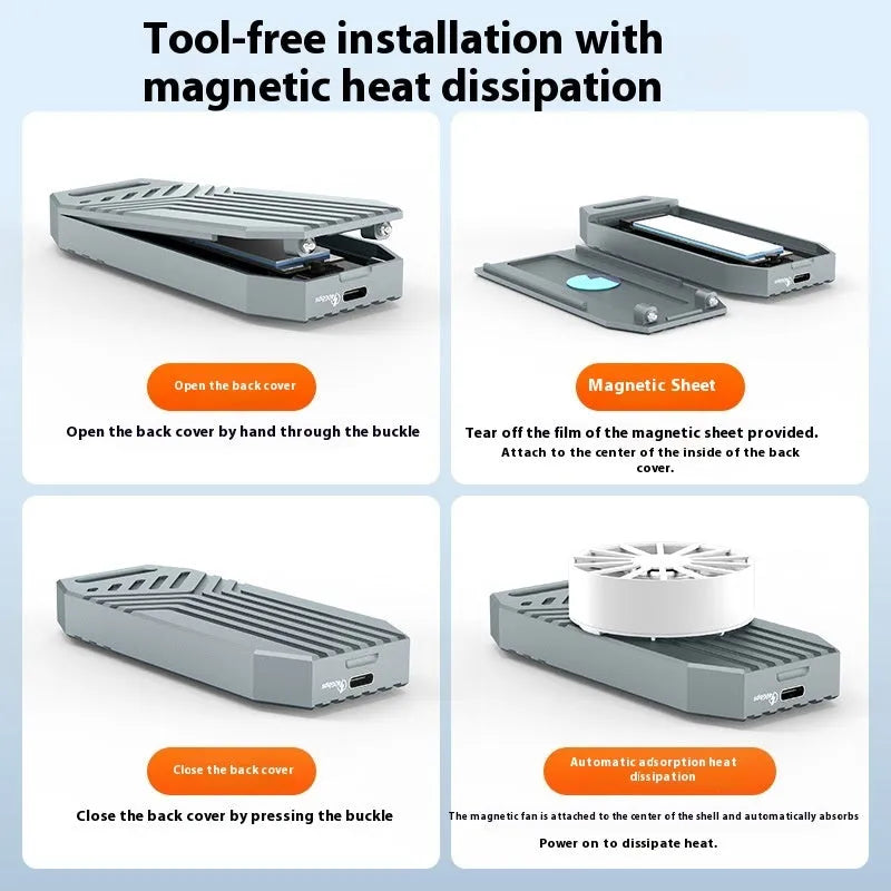 Silver and grey aluminium Lightning 4 external M.2 SSD enclosure showing compact size.