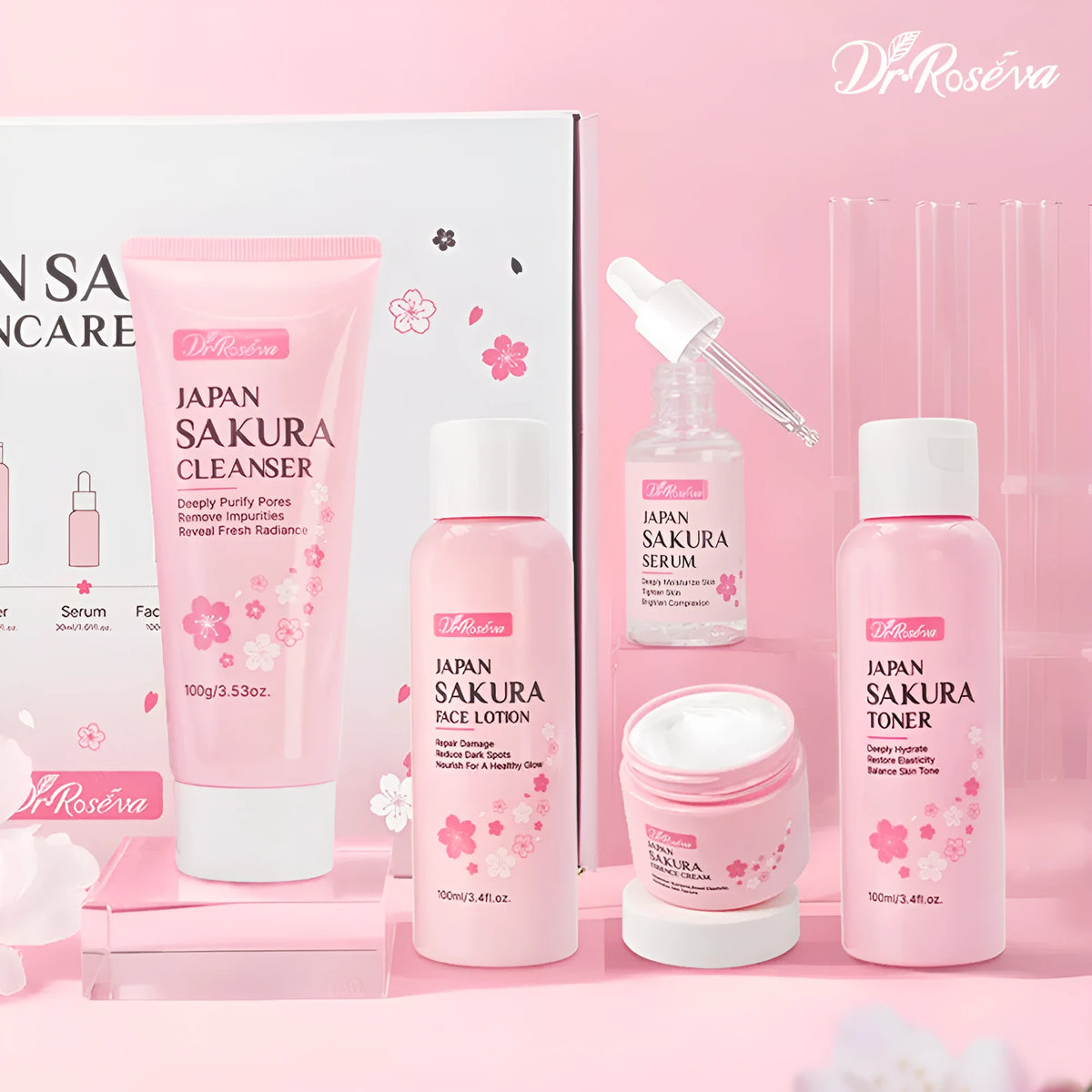 5pcs facial skin care set with cleanser, toner, lotion, eye cream and serum for whitening and moisturising