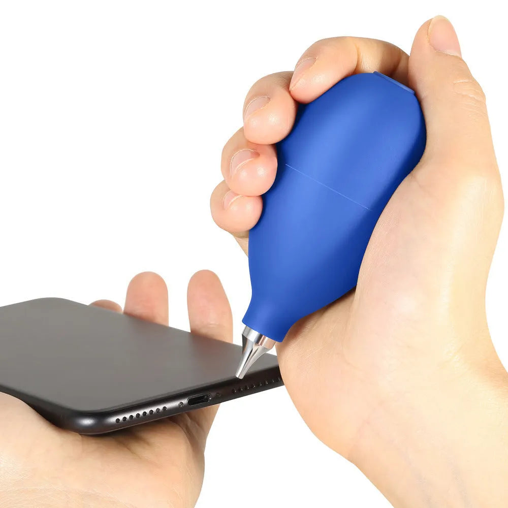 Blue rubber air blower cleaning tool for camera lenses and phone screens