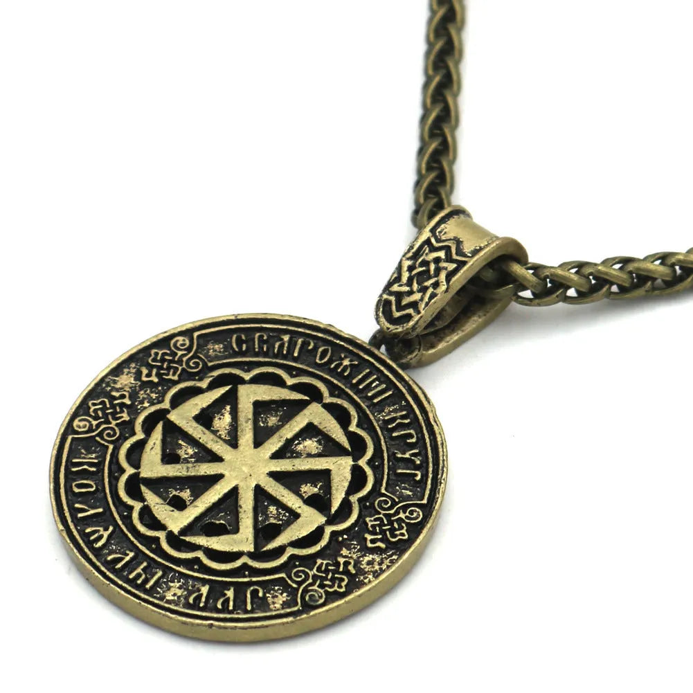 Lunavin retro logo pendant necklace with antique silver finish on an adjustable leather rope.
