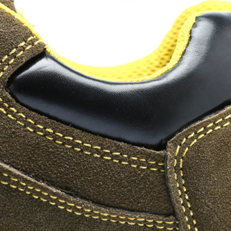 Bronze low-cut steel toe safety shoes made from cow suede leather with a non-slip sole.