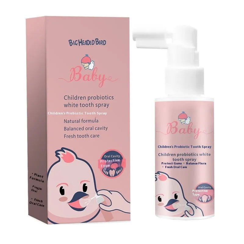 Children's probiotic teeth cleaning spray bottle in strawberry and orange flavours, 40ml anticavity oral care product