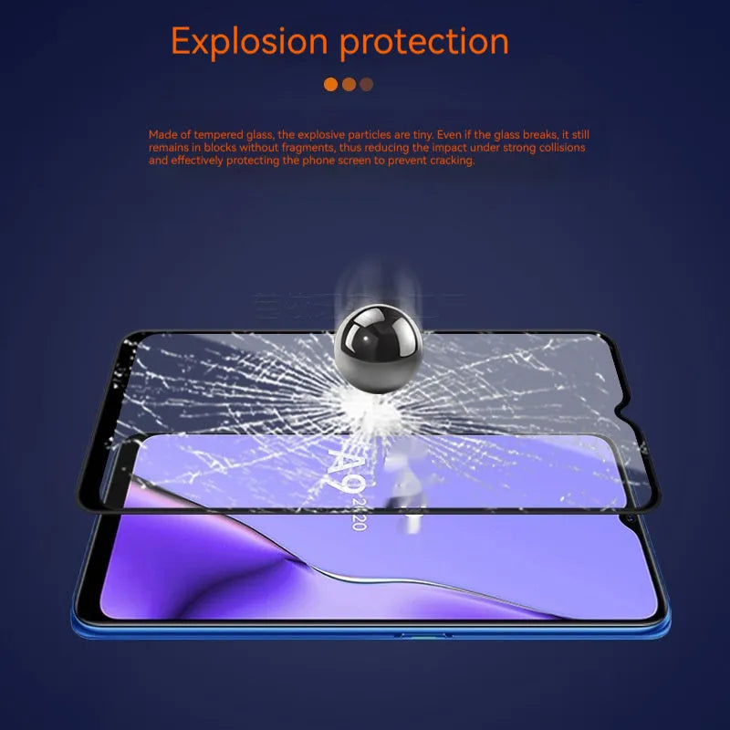 OPPO A9 2020 full screen tempered glass protector with anti-fingerprint coating and full glue application