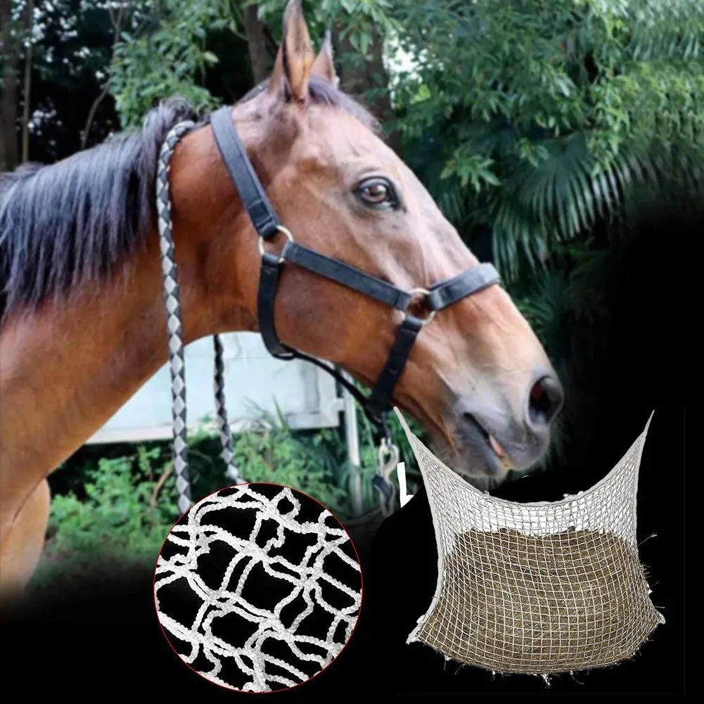 Woven PE rope grid hanging feeding bag for horses, cattle and sheep in multiple sizes