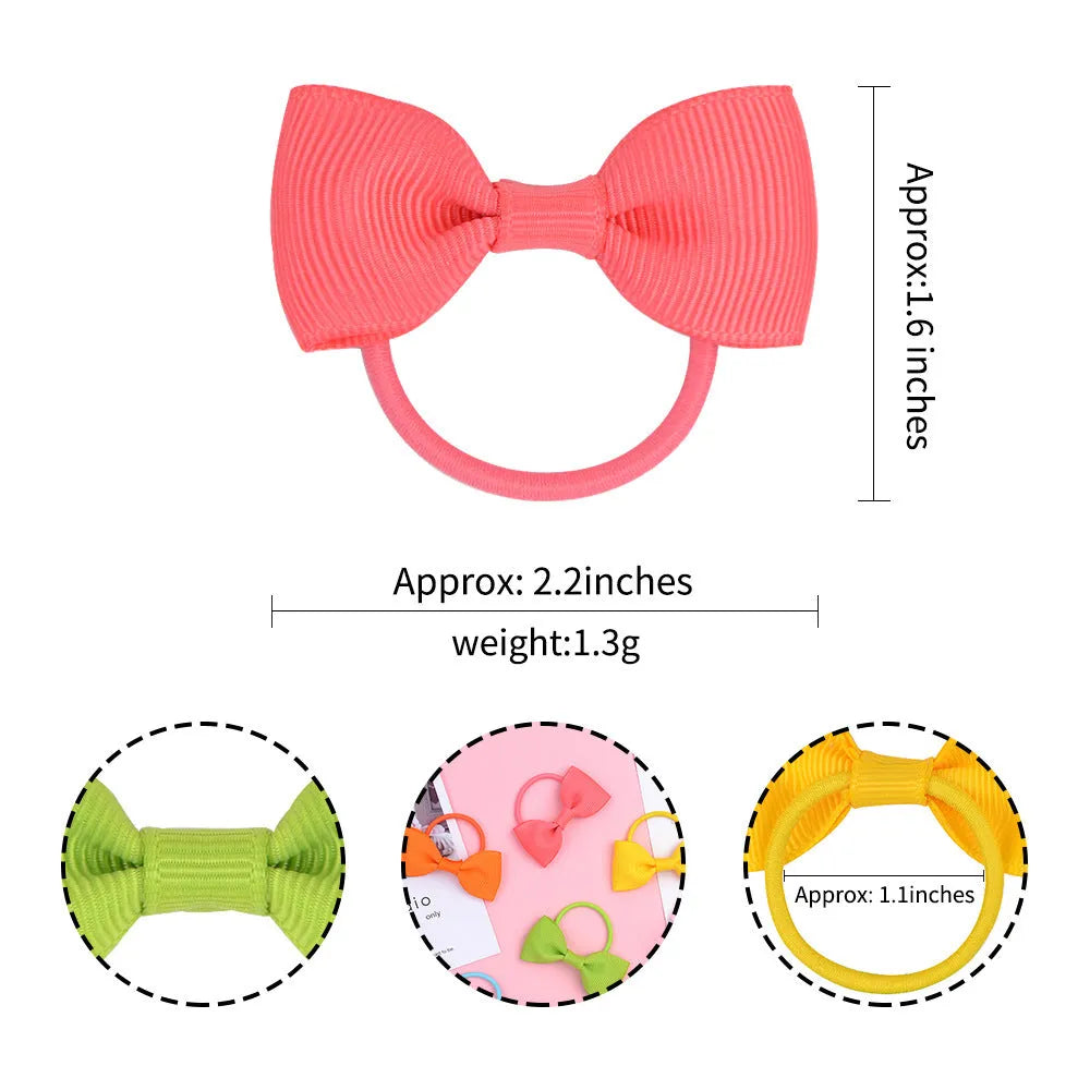 80 piece baby hair ties set with multi-coloured grosgrain ribbon bows and matching elastic bands
