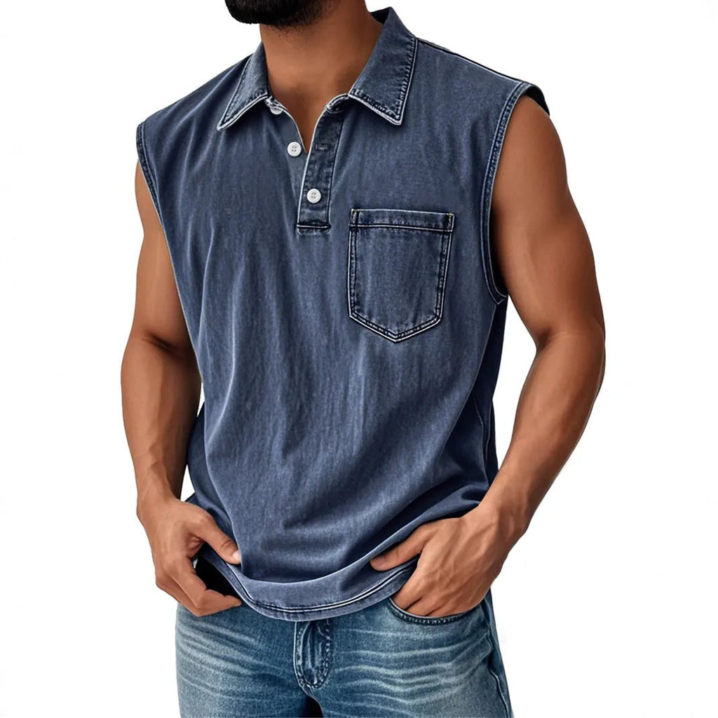 Man wearing a loose-fit short sleeve polo shirt with a colourful 3D digital print design.