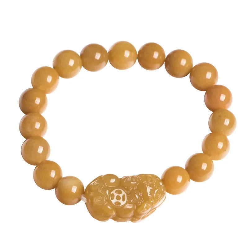 Carved money character Jinsi Jade bracelet with leather cord in two size options