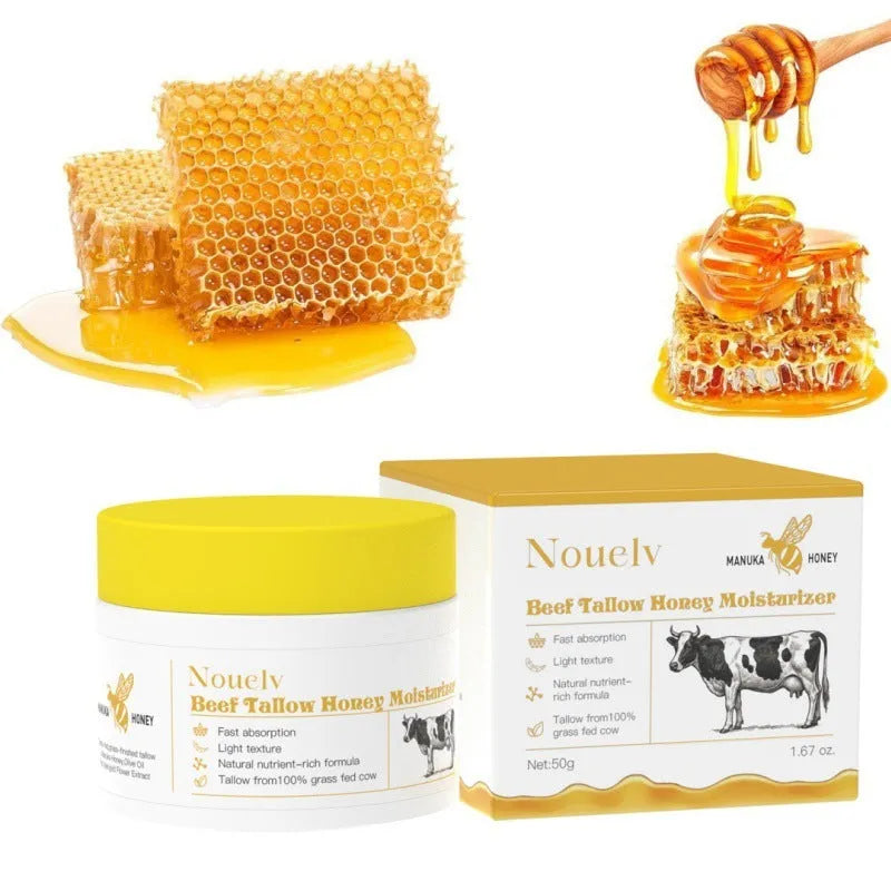 A 50g jar of Cow Fat Honey Tallow Moisturising Cream for dry and combination skin.
