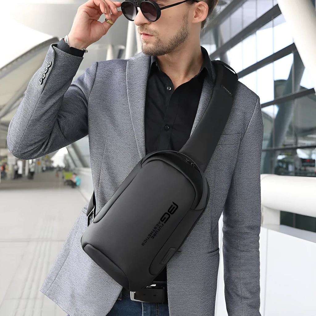 Men's shoulder business bag with USB charging port in Oxford cloth
