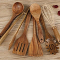 Wooden cooking utensils 7-piece set with non-slip handles for non-stick pans