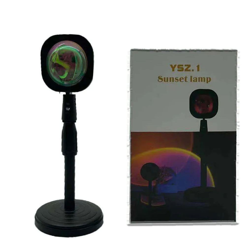 USB rechargeable rainbow sunset projection lamp with push-button control
