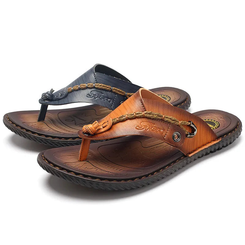 Men's plus size herringbone outdoor slippers in dark blue with a rubber sole and leather lining.