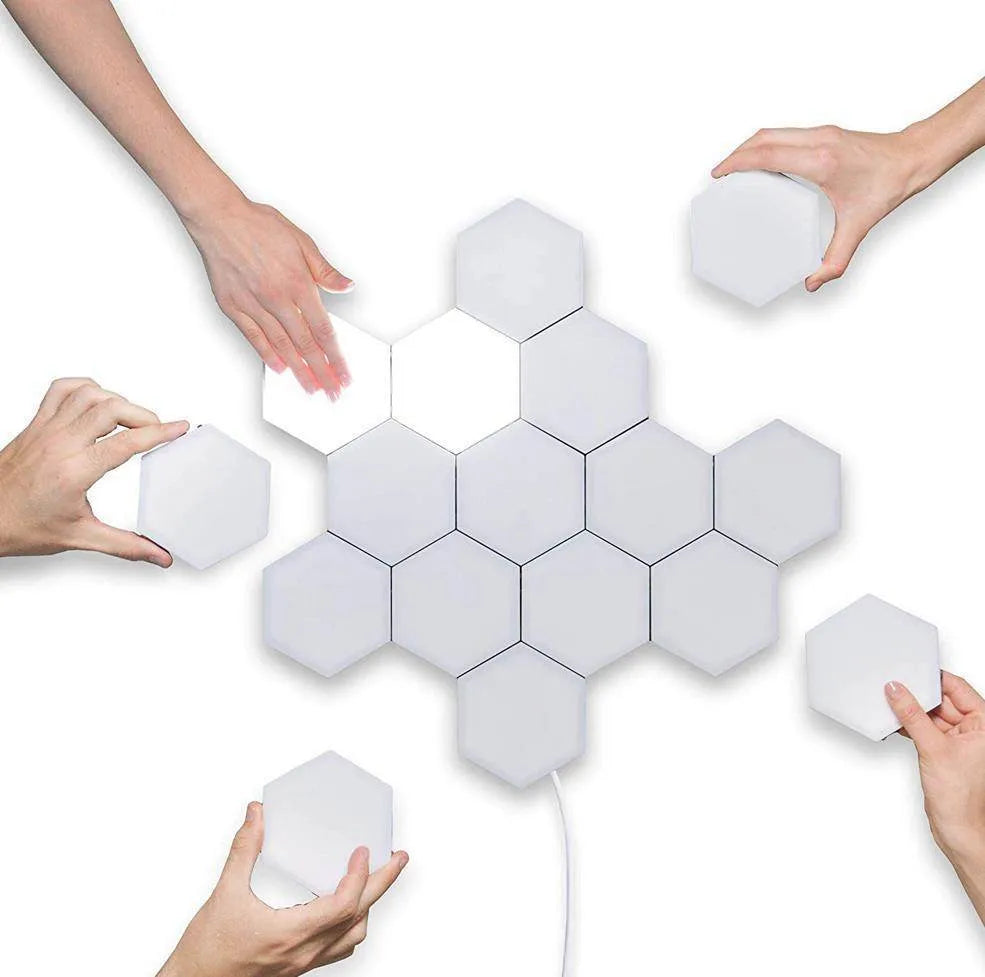 Helios modular honeycomb wall lamp with hexagonal ABS panels in modern minimalist design