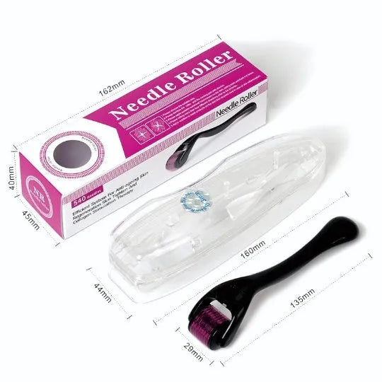 Black and purple derma roller devices with 540 titanium microneedles for face scalp and body treatment