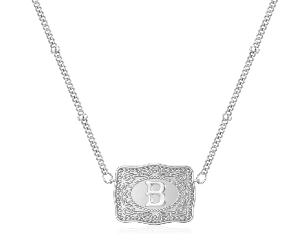 Personalised copper letter necklace with electroplated gold or white gold tone pendant.