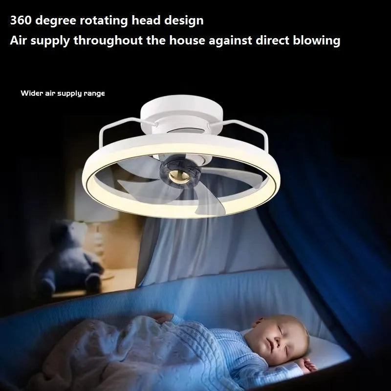 Modern ceiling fan with integrated light showing 500mm diameter PC blades and acrylic lampshade in neutral colour