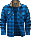 Man wearing a plaid flannel button-down shirt in a cardigan style for winter casual wear.