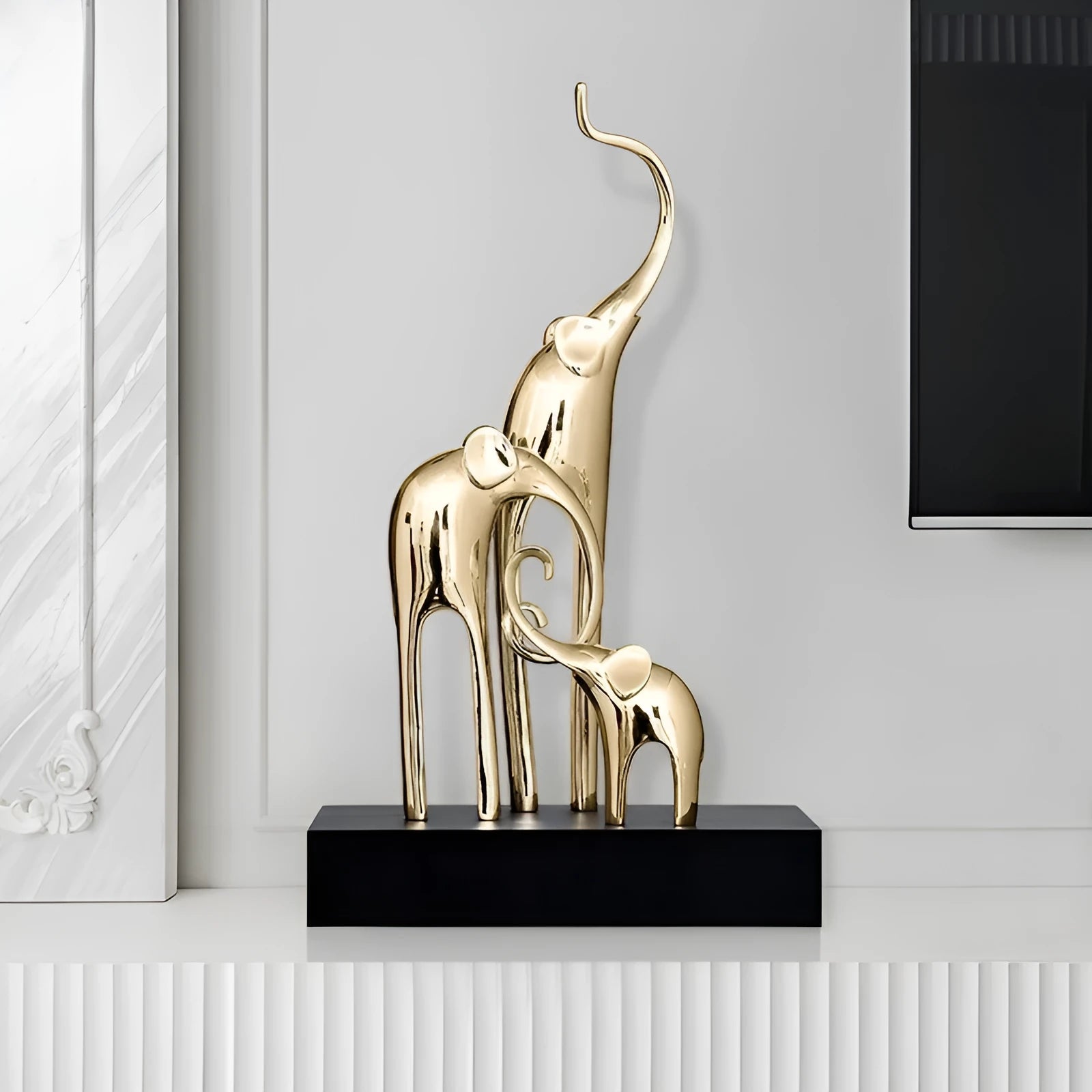 Hand-finished resin fortune elephant decorative figurine in gold, silver, or retro colour finishes.
