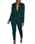 Women's ruffled air layer business casual top and pencil pants set in multiple colours